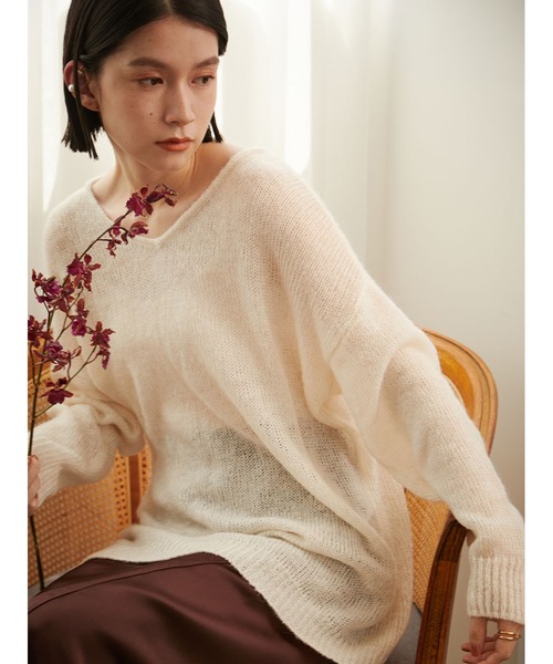 Stylevoice for xxx(スタイルヴォイスフォー)の「2WAYモヘアミックスシアーニット(ニット/セーター・レディース・オフホワイト/ライトブルー/ブラック・FREE)」の18枚目の写真