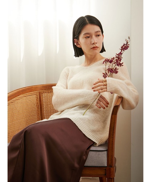 Stylevoice for xxx(スタイルヴォイスフォー)の「2WAYモヘアミックスシアーニット(ニット/セーター・レディース・オフホワイト/ライトブルー/ブラック・FREE)」の6枚目の写真