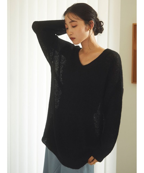 Stylevoice for xxx(スタイルヴォイスフォー)の「2WAYモヘアミックスシアーニット(ニット/セーター・レディース・オフホワイト/ライトブルー/ブラック・FREE)」の7枚目の写真