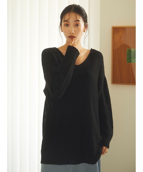 Stylevoice for xxx(スタイルヴォイスフォー)の「2WAYモヘアミックスシアーニット(ニット/セーター・レディース・オフホワイト/ライトブルー/ブラック・FREE)」の16枚目の写真