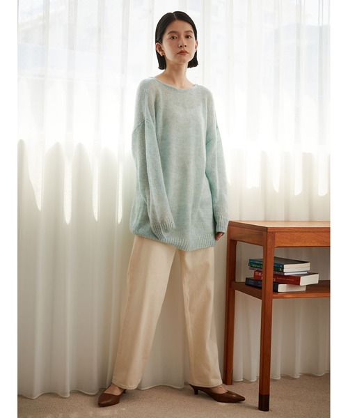 Stylevoice for xxx(スタイルヴォイスフォー)の「2WAYモヘアミックスシアーニット(ニット/セーター・レディース・オフホワイト/ライトブルー/ブラック・FREE)」の4枚目の写真