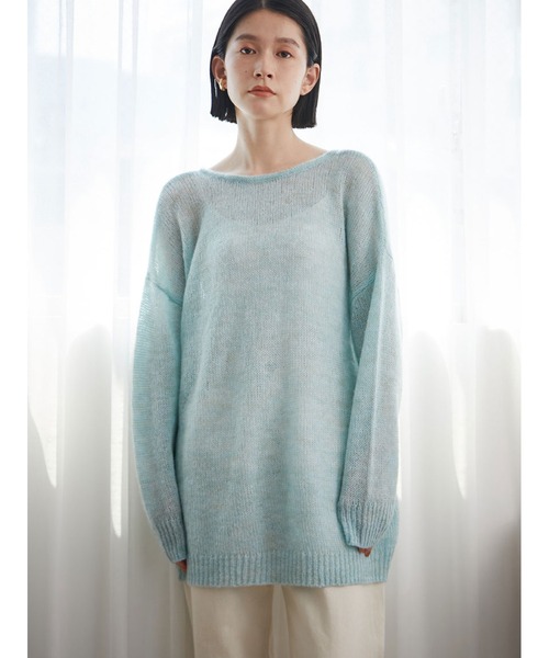 Stylevoice for xxx(スタイルヴォイスフォー)の「2WAYモヘアミックスシアーニット(ニット/セーター・レディース・オフホワイト/ライトブルー/ブラック・FREE)」の15枚目の写真