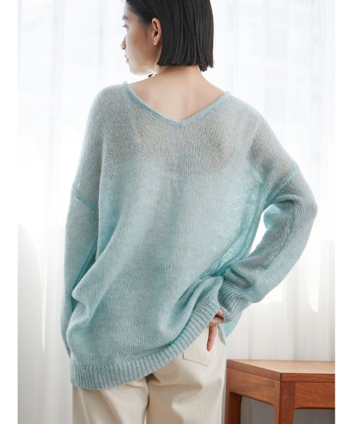 Stylevoice for xxx(スタイルヴォイスフォー)の「2WAYモヘアミックスシアーニット(ニット/セーター・レディース・オフホワイト/ライトブルー/ブラック・FREE)」の20枚目の写真