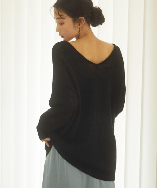 Stylevoice for xxx(スタイルヴォイスフォー)の「2WAYモヘアミックスシアーニット(ニット/セーター・レディース・オフホワイト/ライトブルー/ブラック・FREE)」の11枚目の写真
