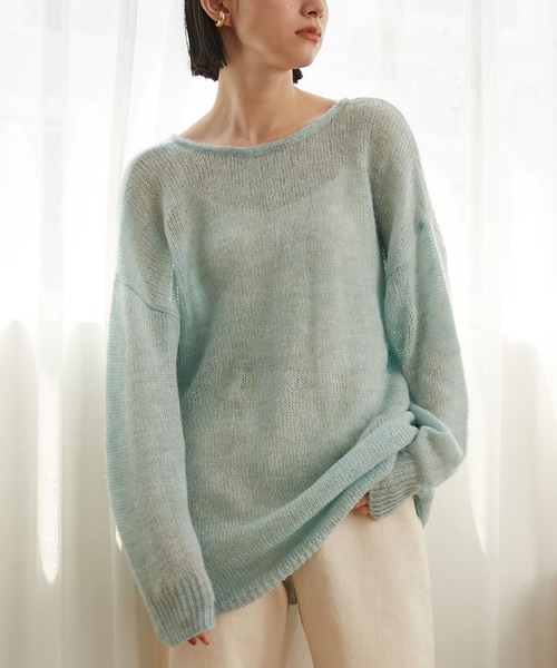 Stylevoice for xxx(スタイルヴォイスフォー)の「2WAYモヘアミックスシアーニット(ニット/セーター・レディース・オフホワイト/ライトブルー/ブラック・FREE)」の21枚目の写真