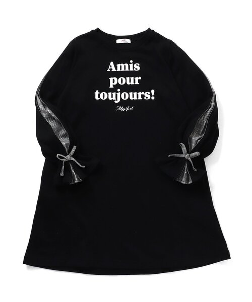 algy（アルジー）の「チェックスリーブAラインワンピ（ワンピース・キッズ・サックスブルー/ブラック/ピンク・XX-SMALL/SMALL/X-SMALL/MEDIUM）」の2枚目の写真