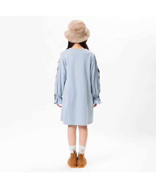 algy（アルジー）の「チェックスリーブAラインワンピ（ワンピース・キッズ・サックスブルー/ブラック/ピンク・XX-SMALL/SMALL/X-SMALL/MEDIUM）」の5枚目の写真