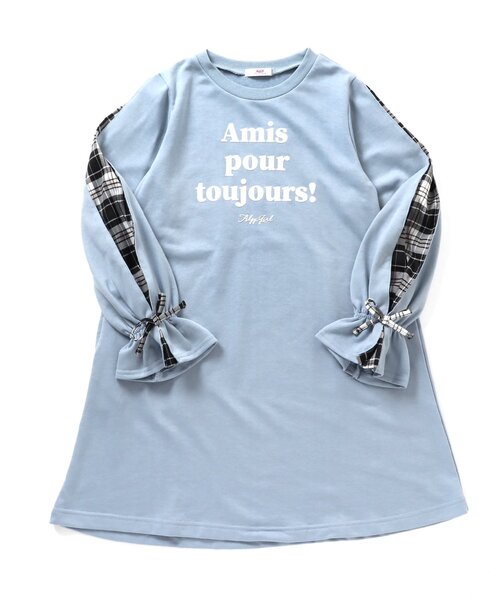 algy（アルジー）の「チェックスリーブAラインワンピ（ワンピース・キッズ・サックスブルー/ブラック/ピンク・XX-SMALL/SMALL/X-SMALL/MEDIUM）」の6枚目の写真