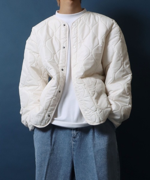 ANPAS（アンパス）の「Quilting No Collar Blouson/キルティング ノーカラージャケット ブルゾン ライナー オーバーサイズ（ノーカラージャケット・メンズ・オリーブ/ブラック/ライトグレー/アイボリー・L/LL/M）」の9枚目の写真