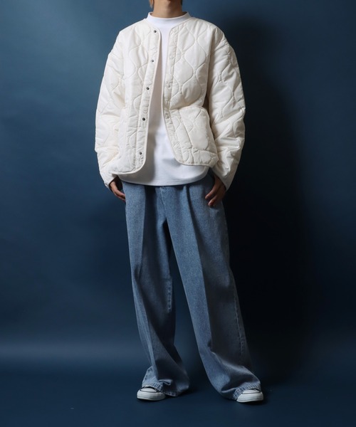 ANPAS（アンパス）の「Quilting No Collar Blouson/キルティング ノーカラージャケット ブルゾン ライナー オーバーサイズ（ノーカラージャケット・メンズ・オリーブ/ブラック/ライトグレー/アイボリー・L/LL/M）」の5枚目の写真