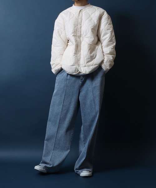 ANPAS（アンパス）の「Quilting No Collar Blouson/キルティング ノーカラージャケット ブルゾン ライナー オーバーサイズ（ノーカラージャケット・メンズ・オリーブ/ブラック/ライトグレー/アイボリー・L/LL/M）」の6枚目の写真
