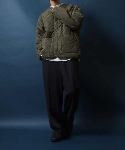 ANPAS（アンパス）の「Quilting No Collar Blouson/キルティング ノーカラージャケット ブルゾン ライナー オーバーサイズ（ノーカラージャケット・メンズ・オリーブ/ブラック/ライトグレー/アイボリー・L/LL/M）」の8枚目の写真
