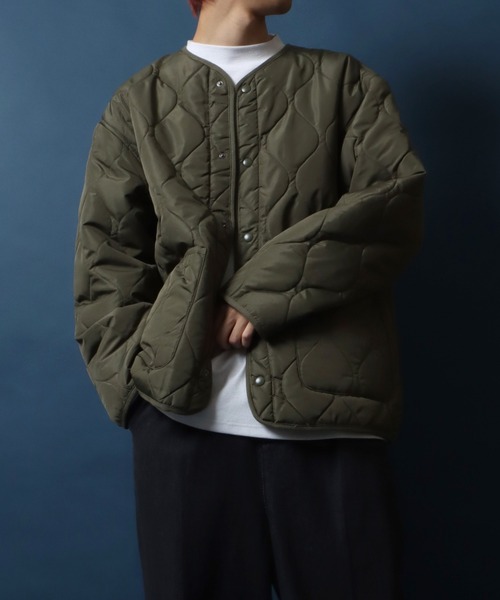 ANPAS（アンパス）の「Quilting No Collar Blouson/キルティング ノーカラージャケット ブルゾン ライナー オーバーサイズ（ノーカラージャケット・メンズ・オリーブ/ブラック/ライトグレー/アイボリー・L/LL/M）」の11枚目の写真