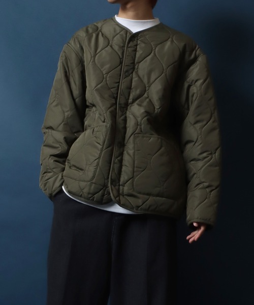 ANPAS（アンパス）の「Quilting No Collar Blouson/キルティング ノーカラージャケット ブルゾン ライナー オーバーサイズ（ノーカラージャケット・メンズ・オリーブ/ブラック/ライトグレー/アイボリー・L/LL/M）」の12枚目の写真
