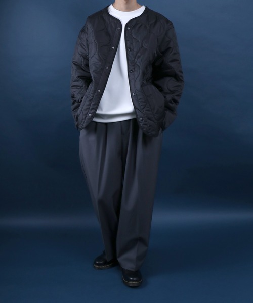 ANPAS（アンパス）の「Quilting No Collar Blouson/キルティング ノーカラージャケット ブルゾン ライナー オーバーサイズ（ノーカラージャケット・メンズ・オリーブ/ブラック/ライトグレー/アイボリー・L/LL/M）」の20枚目の写真