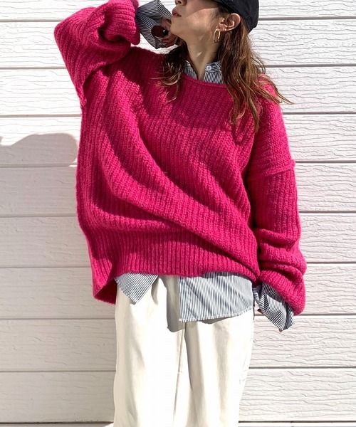 Q（キュー）の「モヘアタッチルーズニット（ニット/セーター・レディース・ベージュ/ピンク/ブラック/ライトブルー・MEDIUM）」の4枚目の写真