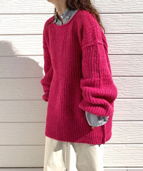 Q（キュー）の「モヘアタッチルーズニット（ニット/セーター・レディース・ベージュ/ピンク/ブラック/ライトブルー・MEDIUM）」の18枚目の写真