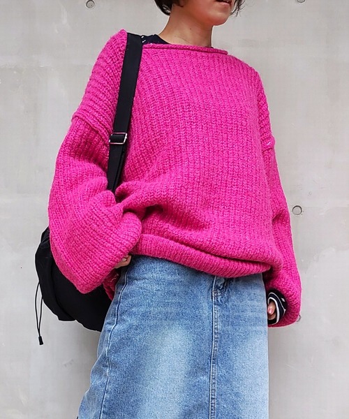 Q（キュー）の「モヘアタッチルーズニット（ニット/セーター・レディース・ベージュ/ピンク/ブラック/ライトブルー・MEDIUM）」の6枚目の写真