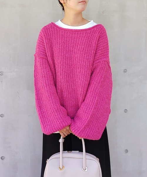 Q（キュー）の「モヘアタッチルーズニット（ニット/セーター・レディース・ベージュ/ピンク/ブラック/ライトブルー・MEDIUM）」の7枚目の写真