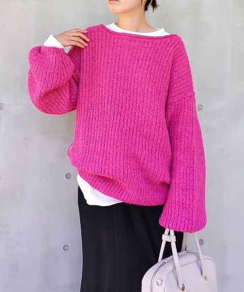 Q（キュー）の「モヘアタッチルーズニット（ニット/セーター・レディース・ベージュ/ピンク/ブラック/ライトブルー・MEDIUM）」の9枚目の写真