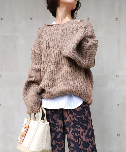 Q（キュー）の「モヘアタッチルーズニット（ニット/セーター・レディース・ベージュ/ピンク/ブラック/ライトブルー・MEDIUM）」の11枚目の写真