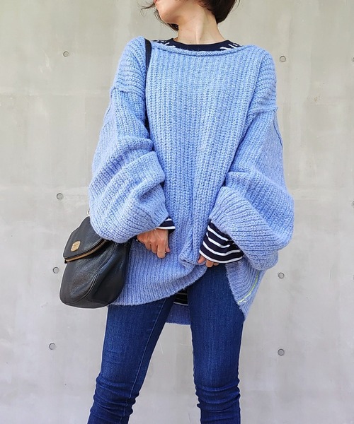 Q（キュー）の「モヘアタッチルーズニット（ニット/セーター・レディース・ベージュ/ピンク/ブラック/ライトブルー・MEDIUM）」の12枚目の写真