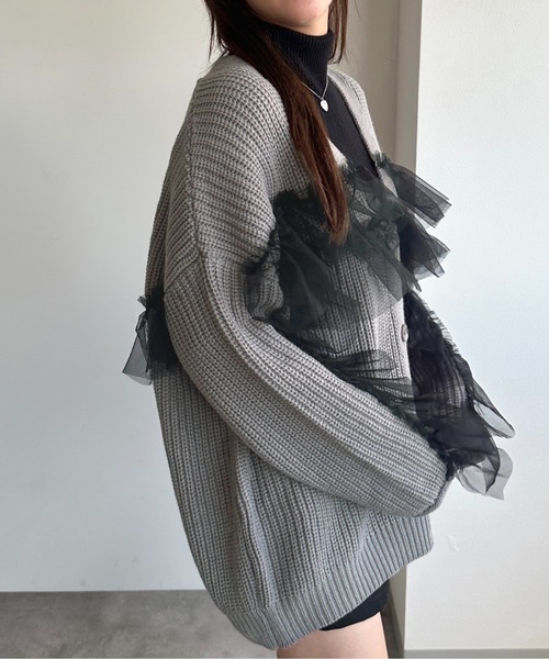 AD2023ノワール チュール付きカーディガン AD2023 ノワールケイ