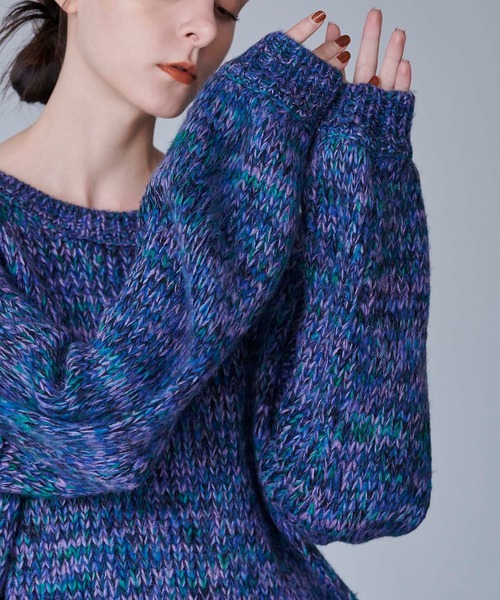 CEDNIE(セドニー)の「ミックスカラーオーバーサイズニット(ニット/セーター・レディース・レッド/ネイビー・M)」の2枚目の写真