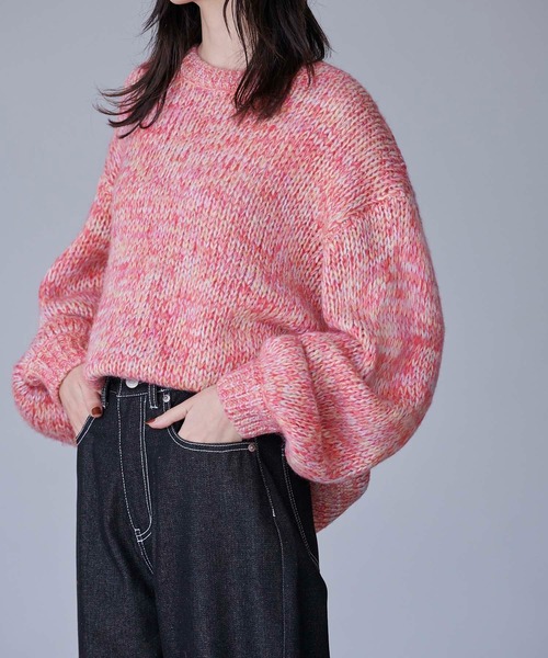 CEDNIE(セドニー)の「ミックスカラーオーバーサイズニット(ニット/セーター・レディース・レッド/ネイビー・M)」の4枚目の写真
