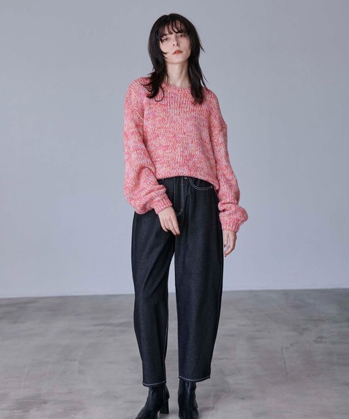 CEDNIE(セドニー)の「ミックスカラーオーバーサイズニット(ニット/セーター・レディース・レッド/ネイビー・M)」の6枚目の写真