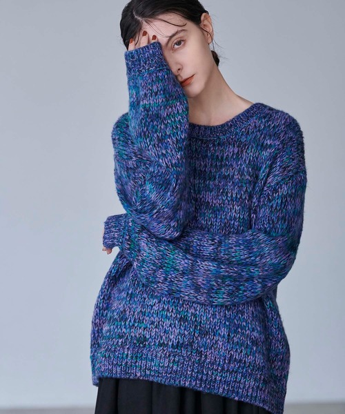 CEDNIE(セドニー)の「ミックスカラーオーバーサイズニット(ニット/セーター・レディース・レッド/ネイビー・M)」の8枚目の写真