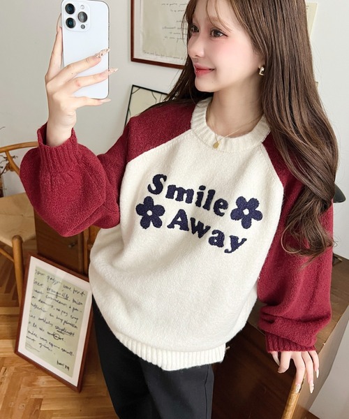 セール】ラグラン配色ロゴニットプルオーバー（ニット/セーター