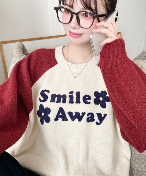 セール】ラグラン配色ロゴニットプルオーバー（ニット/セーター