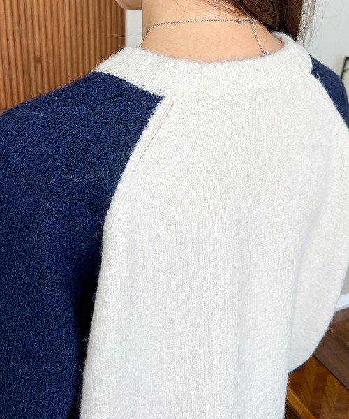 セール】ラグラン配色ロゴニットプルオーバー（ニット/セーター