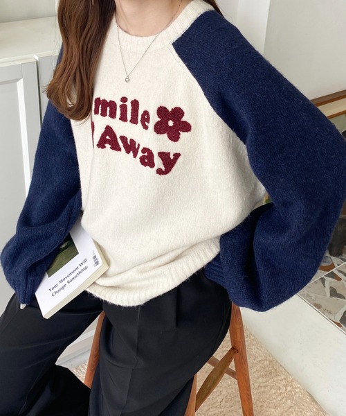 LOULOU select(ルルセレクト)の「ラグラン配色ロゴニットプルオーバー(ニット/セーター・レディース・アイボリー/ラベンダー/ピンク/グレー/ネイビー/ボルドー/ブラウン・M/L)」の19枚目の写真