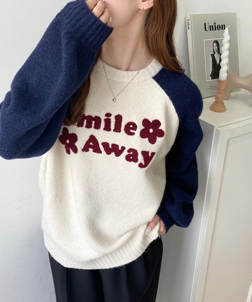 LOULOU select(ルルセレクト)の「ラグラン配色ロゴニットプルオーバー(ニット/セーター・レディース・アイボリー/ラベンダー/ピンク/グレー/ネイビー/ボルドー/ブラウン・M/L)」の18枚目の写真