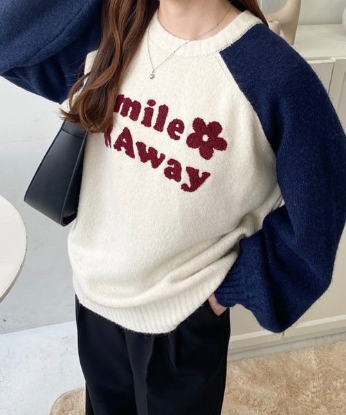 LOULOU select(ルルセレクト)の「ラグラン配色ロゴニットプルオーバー(ニット/セーター・レディース・アイボリー/ラベンダー/ピンク/グレー/ネイビー/ボルドー/ブラウン・M/L)」の20枚目の写真