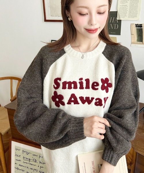 セール】ラグラン配色ロゴニットプルオーバー（ニット/セーター