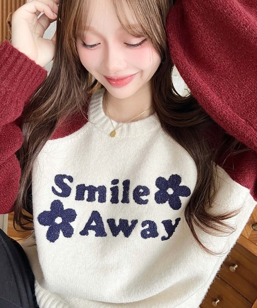 セール】ラグラン配色ロゴニットプルオーバー（ニット/セーター