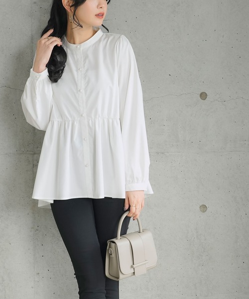 Newlyme（ニューリーミー）の「イージーケアハイネックペプラムブラウス（シャツ/ブラウス・レディース・ブラック/ホワイト・SMALL/MEDIUM/LARGE/X-LARGE/XX-LARGE）」の8枚目の写真