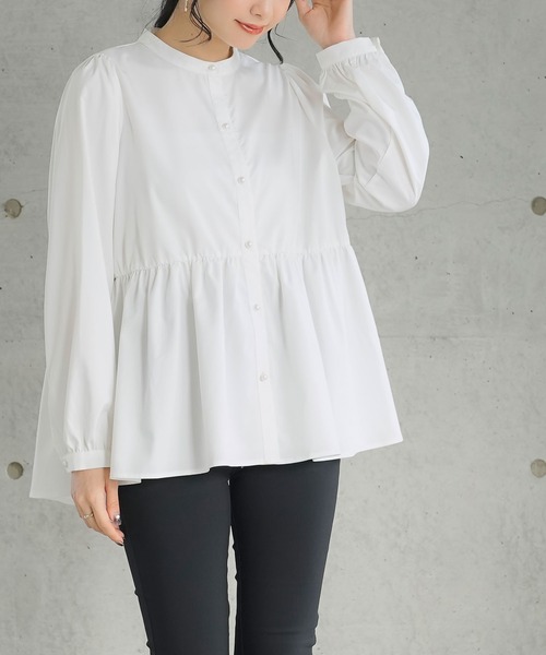 Newlyme（ニューリーミー）の「イージーケアハイネックペプラムブラウス（シャツ/ブラウス・レディース・ブラック/ホワイト・SMALL/MEDIUM/LARGE/X-LARGE/XX-LARGE）」の9枚目の写真