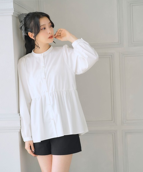 Newlyme（ニューリーミー）の「イージーケアハイネックペプラムブラウス（シャツ/ブラウス・レディース・ブラック/ホワイト・SMALL/MEDIUM/LARGE/X-LARGE/XX-LARGE）」の12枚目の写真