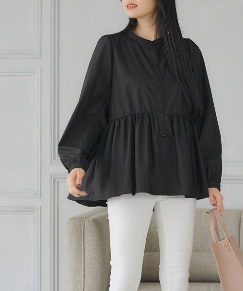 Newlyme（ニューリーミー）の「イージーケアハイネックペプラムブラウス（シャツ/ブラウス・レディース・ブラック/ホワイト・SMALL/MEDIUM/LARGE/X-LARGE/XX-LARGE）」の17枚目の写真