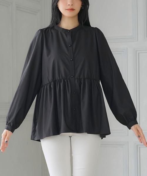 Newlyme（ニューリーミー）の「イージーケアハイネックペプラムブラウス（シャツ/ブラウス・レディース・ブラック/ホワイト・SMALL/MEDIUM/LARGE/X-LARGE/XX-LARGE）」の19枚目の写真