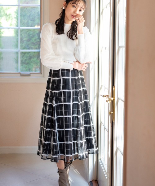 MISCH MASCH(ミッシュマッシュ)の「ラメ刺繍チェックスカート/MM347212(スカート・レディース・ブラック/アイボリー・M/S)」の6枚目の写真