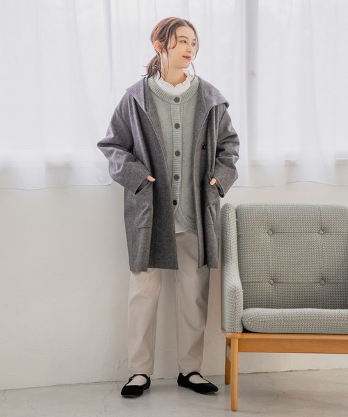 studio CLIP（スタディオクリップ）の「【軽量/ストレッチ/ソフトタッチ】ウールライクヘリンボンフードコート（ダッフルコート・レディース・チャコール/ベージュ/ライトグレー・FREE）」の9枚目の写真