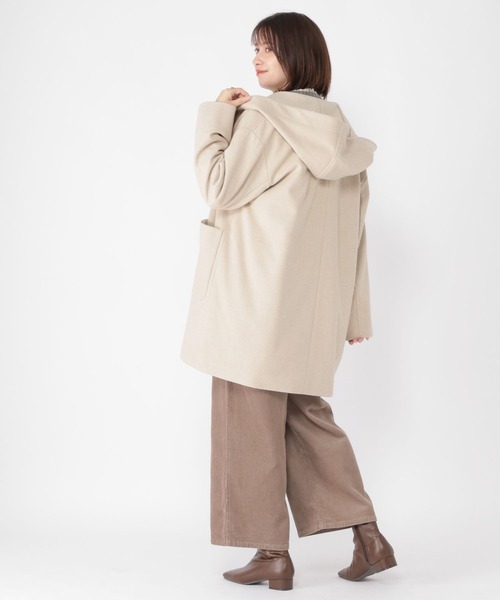 studio CLIP（スタディオクリップ）の「【軽量/ストレッチ/ソフトタッチ】ウールライクヘリンボンフードコート（ダッフルコート・レディース・チャコール/ベージュ/ライトグレー・FREE）」の10枚目の写真