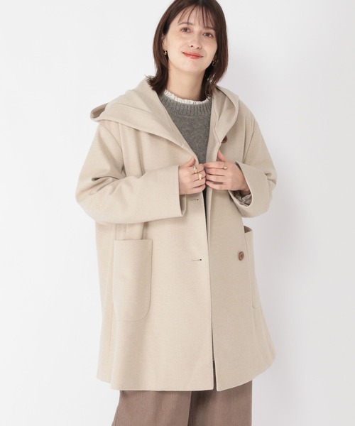 studio CLIP（スタディオクリップ）の「【軽量/ストレッチ/ソフトタッチ】ウールライクヘリンボンフードコート（ダッフルコート・レディース・チャコール/ベージュ/ライトグレー・FREE）」の11枚目の写真