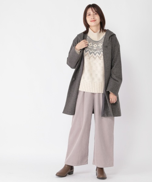 studio CLIP（スタディオクリップ）の「【軽量/ストレッチ/ソフトタッチ】ウールライクヘリンボンフードコート（ダッフルコート・レディース・チャコール/ベージュ/ライトグレー・FREE）」の12枚目の写真