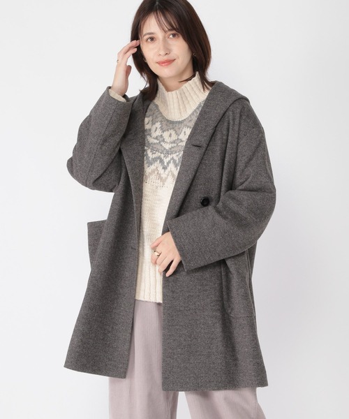 studio CLIP（スタディオクリップ）の「【軽量/ストレッチ/ソフトタッチ】ウールライクヘリンボンフードコート（ダッフルコート・レディース・チャコール/ベージュ/ライトグレー・FREE）」の13枚目の写真